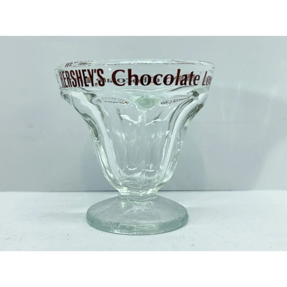 Hershey's Chocolate Lover Glass Sundae Cup Set of 4 Pedestal Fluted Retro 3